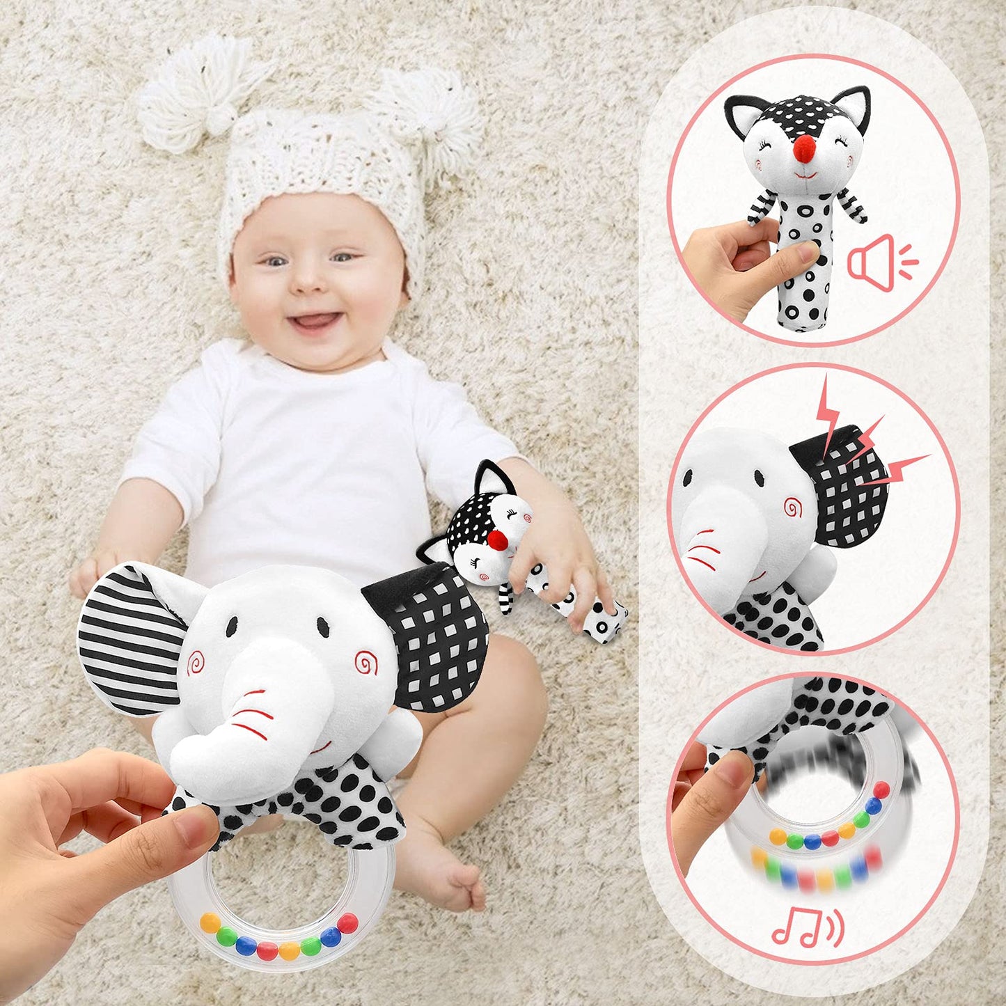 Baby Rattles 0-6 Months Newborn Toys Infant Toys 0-6 Months Rattles for Babies 0-6 Months Baby Toys 0-6 Months, Black and White