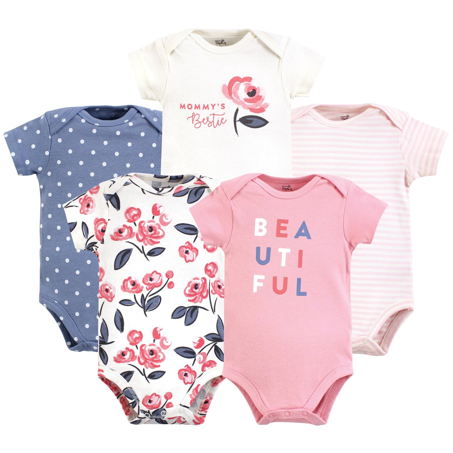 Touched By Nature Unisex Baby Organic Cotton Bodysuits, Bubblegum Floral, 6-9 Months