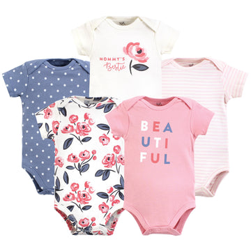 Touched By Nature Unisex Baby Organic Cotton Bodysuits, Bubblegum Floral, 6-9 Months