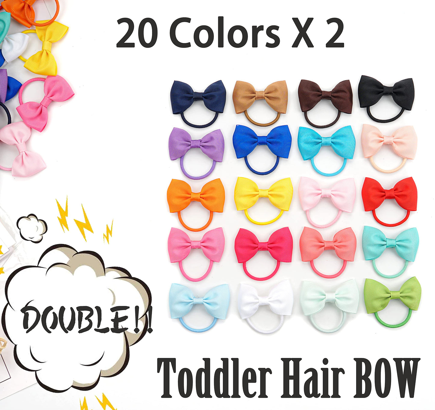 C  Llot Toddler Hair Ties 40Pcs 2.75' Baby Girls Hair Bows Tie Baby Bows Elastics Rubber Ribbon Hair Bands Accessories For Baby