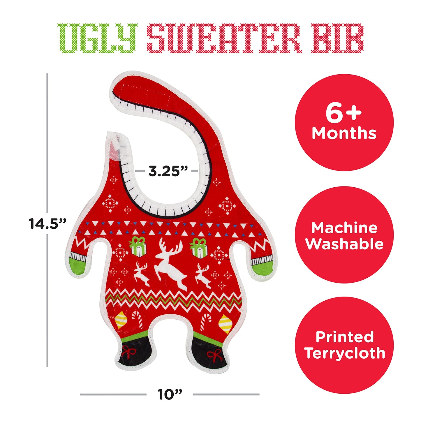 Gamago Ugly Christmas Sweater Baby Bib 12' X 10' X 0.1', Red, One Size, (Sf1862)