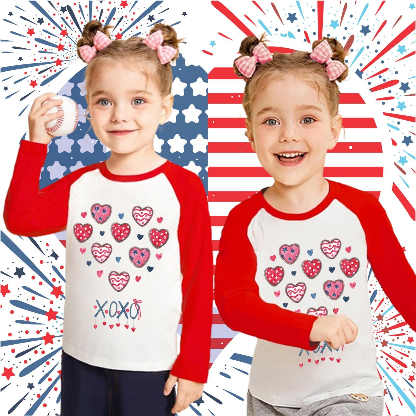 Tkria Baby Girl Shirt For Valentine Day Love Heart Printed Raglan Sleeve Love Heart Graphic Tshirts Toddler Outfits 2T