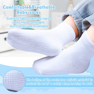 Hyzgb Kids Socks With Grippers 5-6-7 Years Old 12 Pairs Cotton Crew Non Slip Grips Socks 5T-6T-7T For Unisex Little Boys Girls T
