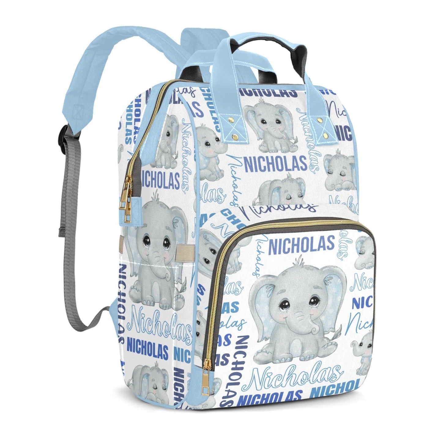 Perarts Custom Diaper Bag Mommy Bag with Multi-function Shoulders Outdoor Backpack for Newborn Baby Boy Elephant, Blue Customize