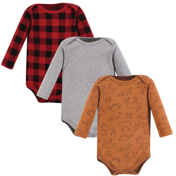 Hudson Baby Unisex Baby Cotton Long-Sleeve Bodysuits, Into The Woods Prints 3-Pack, 3-6 Months