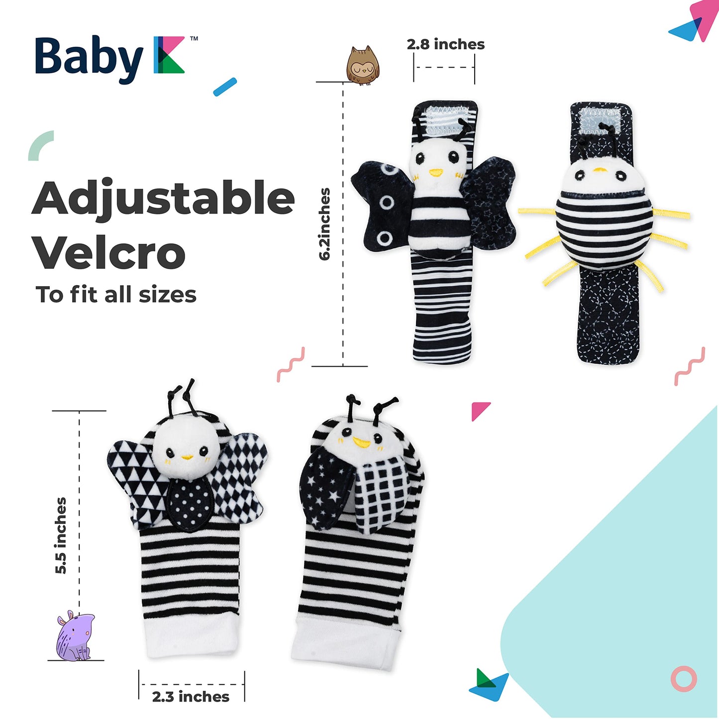 BABY K Baby Rattle Socks & Wrist Toys (Set E) - Newborn Toys for Baby Boy or Girl - Brain Development Infant Toys - Hand and Foo
