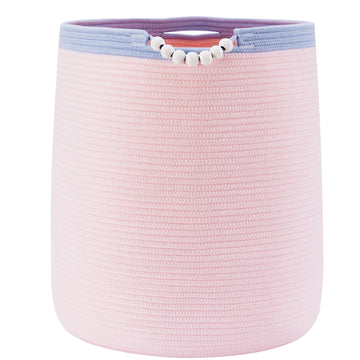 ENAORGAN 65L Pink Woven Rope Laundry Hamper Basket for Clohtes Boho Tall Rope Baskets for Blanket Large Baby Nursery Hamper for 