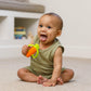 Infantino Lil Nibbles Textured Silicone Baby Teether - Sensory Exploration and Teething Relief with Easy to Hold Handles, Orang