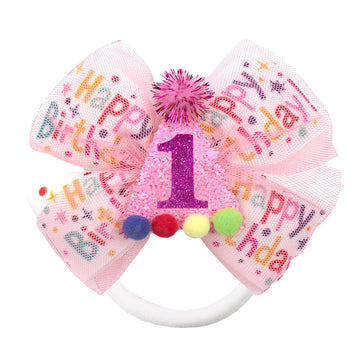 Baby Girls Pink Birthday Hair Bow Clip 1 2 3 4 5 6 Years Sprinkle Tulle Decorations Confetti Ice Cream Party Pink Hair Accessori