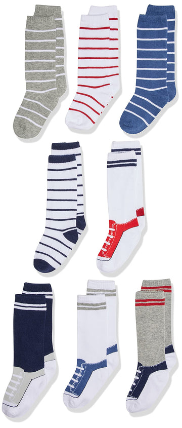 Hudson Baby Unisex Baby Cotton Rich Knee-High Socks, Sneaker Blue Red, 6-12 Months