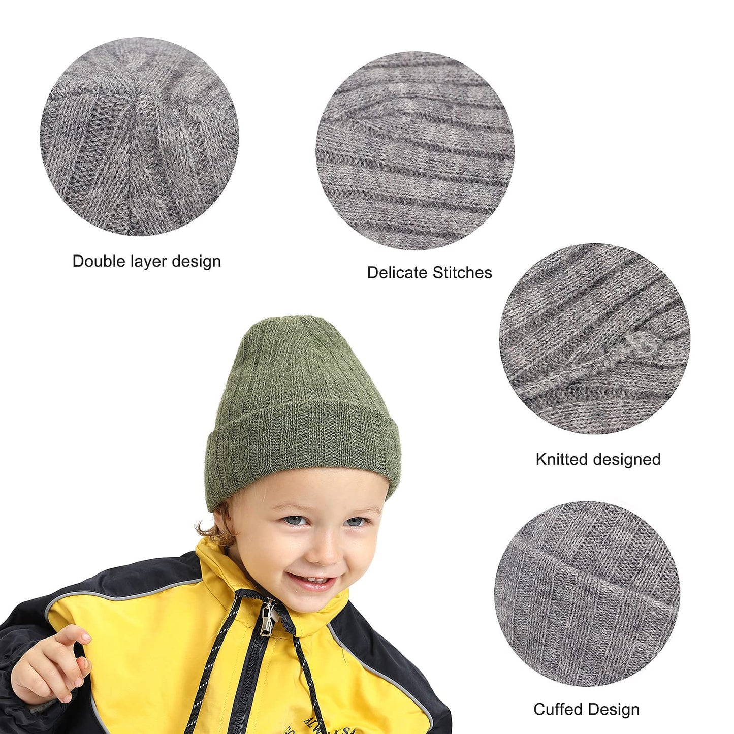 Newborn Baby Wool Hat Cap Turban Toddler Warm Hat Kids Baby Cap Set (Yellow+Green)