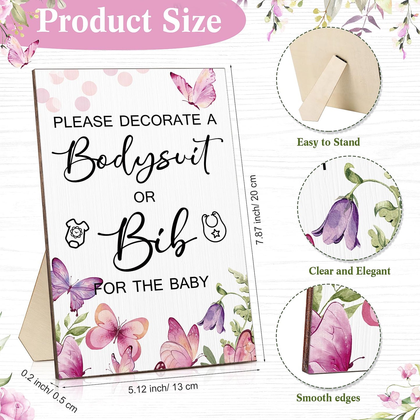Roowest 35 Pcs Baby Shower Bibs Games Design Wooden Baby Shower Party Game Sign Diy Bodysuit Sign 15 White Blank Feeder Bibs 9 N