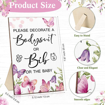 Roowest 35 Pcs Baby Shower Bibs Games Design Wooden Baby Shower Party Game Sign Diy Bodysuit Sign 15 White Blank Feeder Bibs 9 N