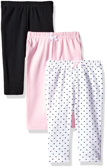 Hudson Baby Unisex Baby Cotton Pants And Leggings Black Hearts, 3-6 Months