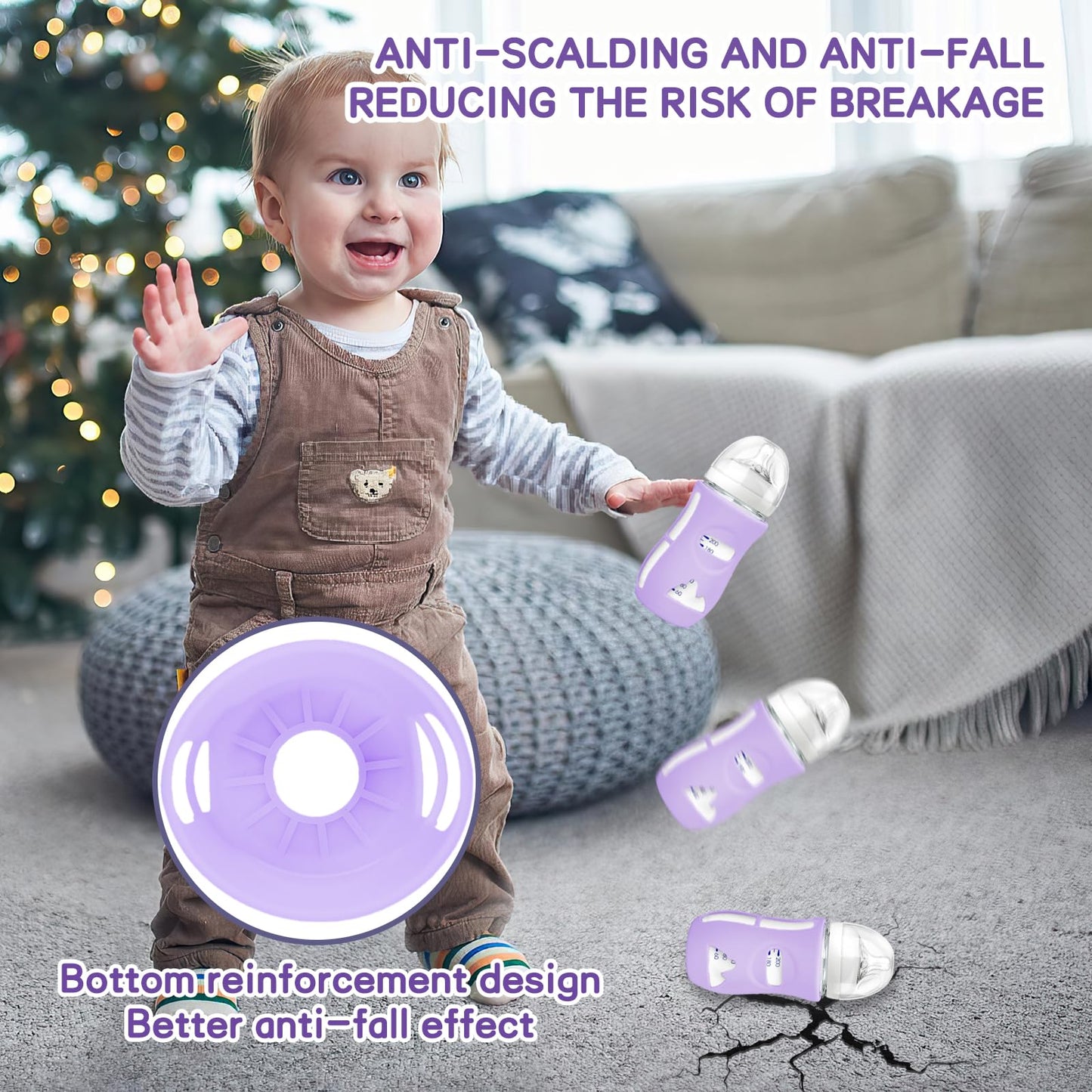 Audrwall Silicone Sleeves For Avent Natural Glass Baby Bottles, Bpa Free, Anti Breakage Baby Bottle Holder (Purple + White + Pin
