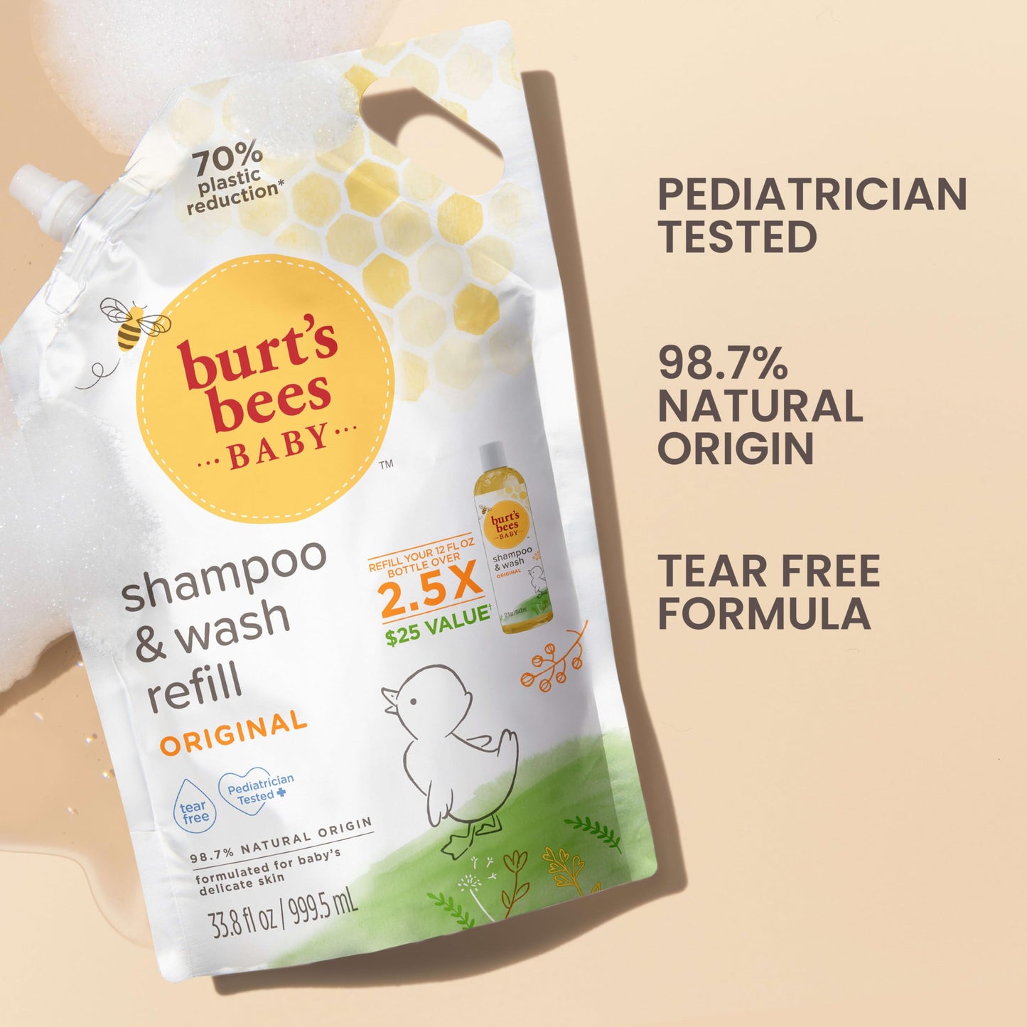 Burts Bees Baby Shampoo And Baby Wash Refill, Original, Plant-Based Formula, Tear-Free, Pediatrician-Tested, Natural Origin, Gen