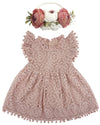Bgfks Baby Girl Tutu Dress Elegant Lace Pom Pom Flutter Sleeve With Flower Headband Set(Dusty Rose,6 Months)
