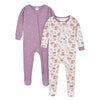 Gerber Baby Girl'S 2-Pack Footed Pajamas, Woodland Floral Purple, 0-3 Months
