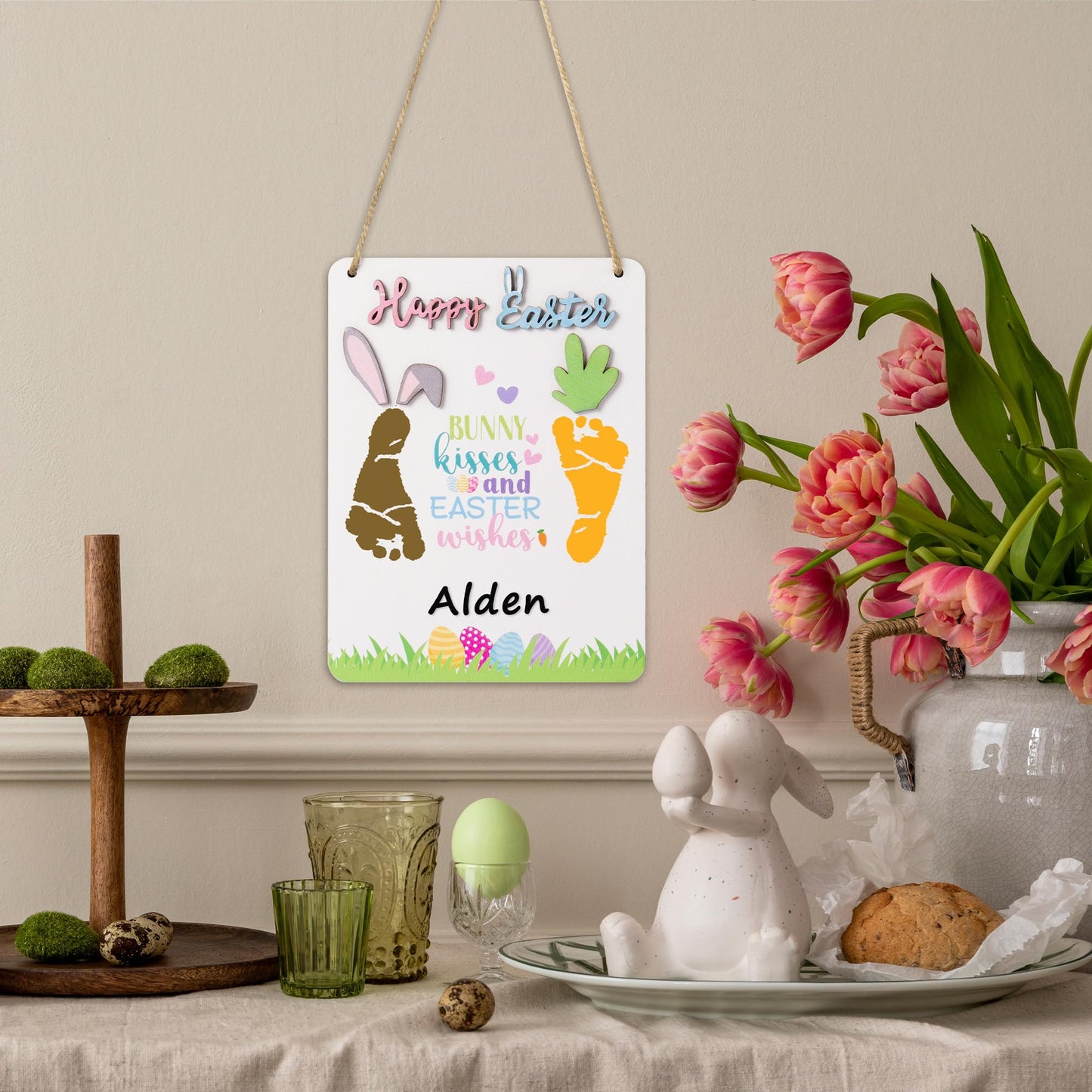 R Horse Baby? First Easter Diy Footprint Wooden Hanging Sign With Marker Pen, 3D Bunny Carrot Footprint Art Craft Diy Kit, Newbo