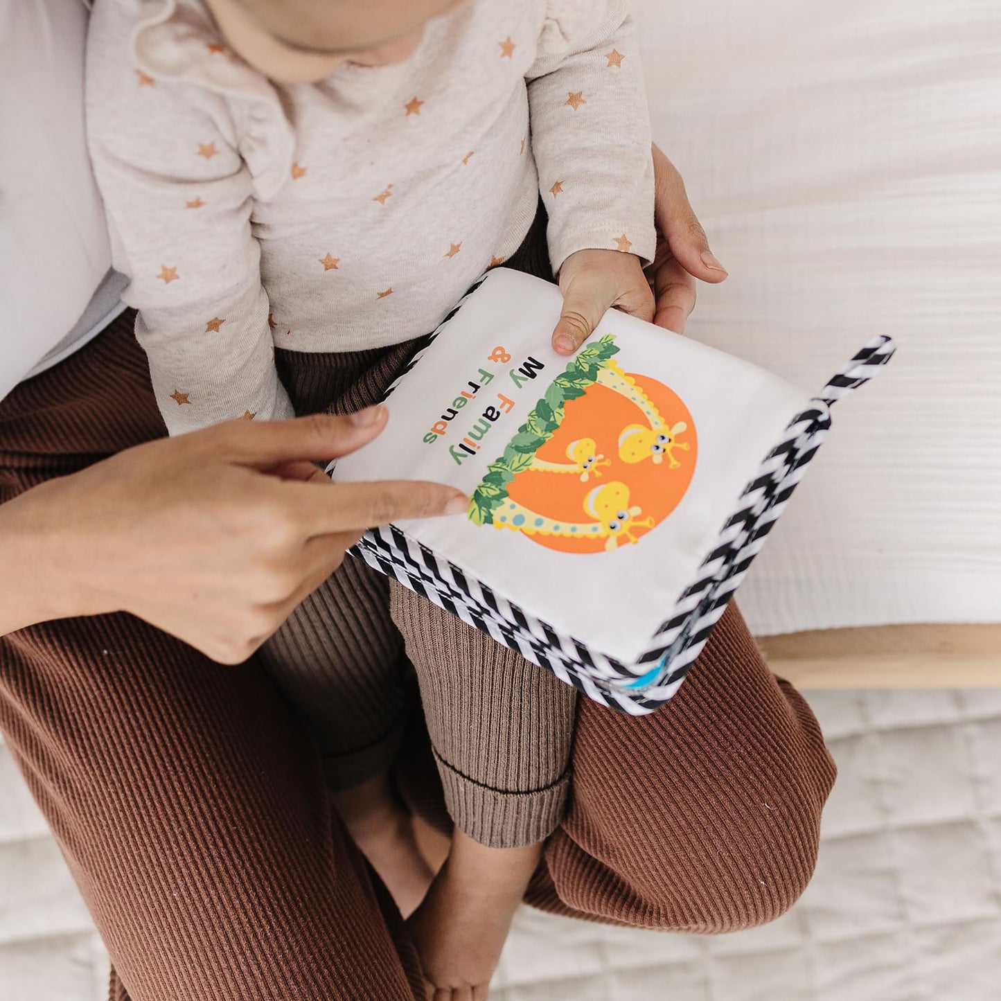 My First Photo Album For Baby With Adorable Giraffe Family, Soft Fabric Cover, Holds 15 Photos, Wipeable Pages, Baby Safe Mirror