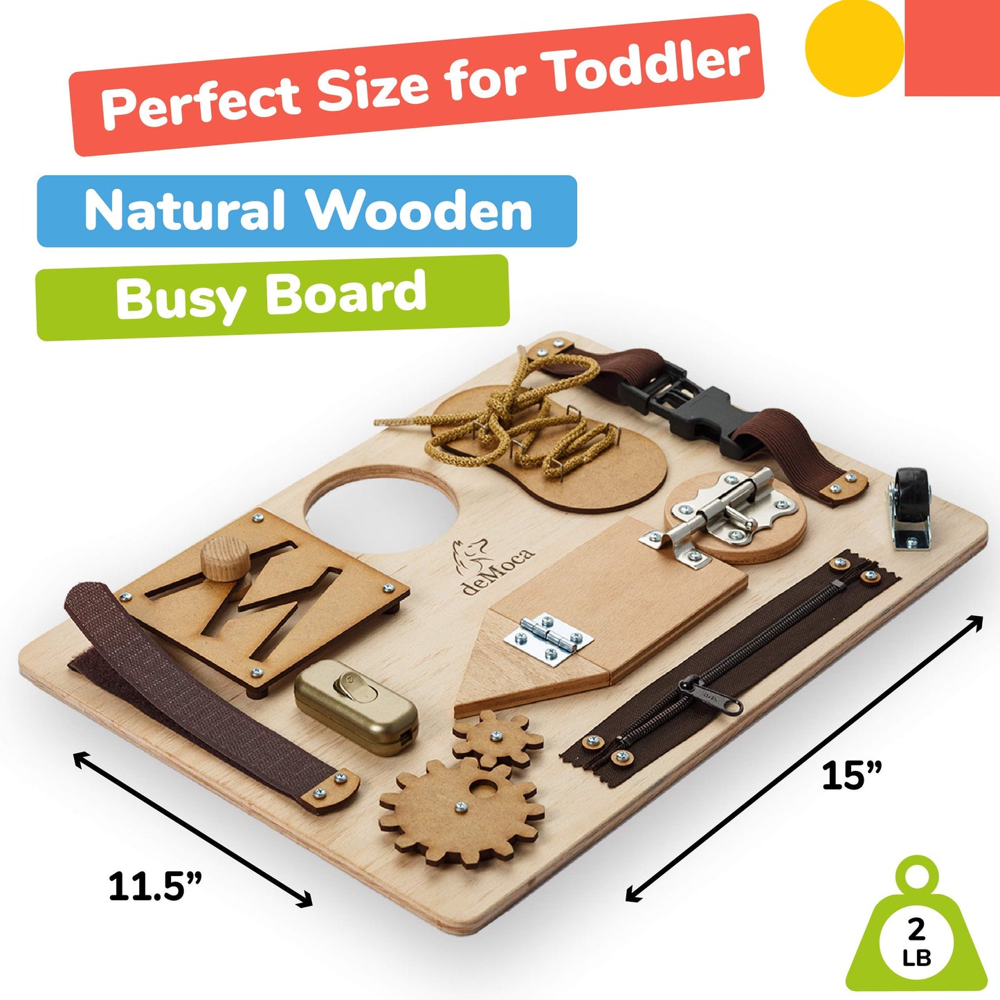 deMoca Montessori Busy Board for Toddlers, Wooden Sensory Toy - Toddler Preschool Learning Activities for Fine Motor Skills Trav