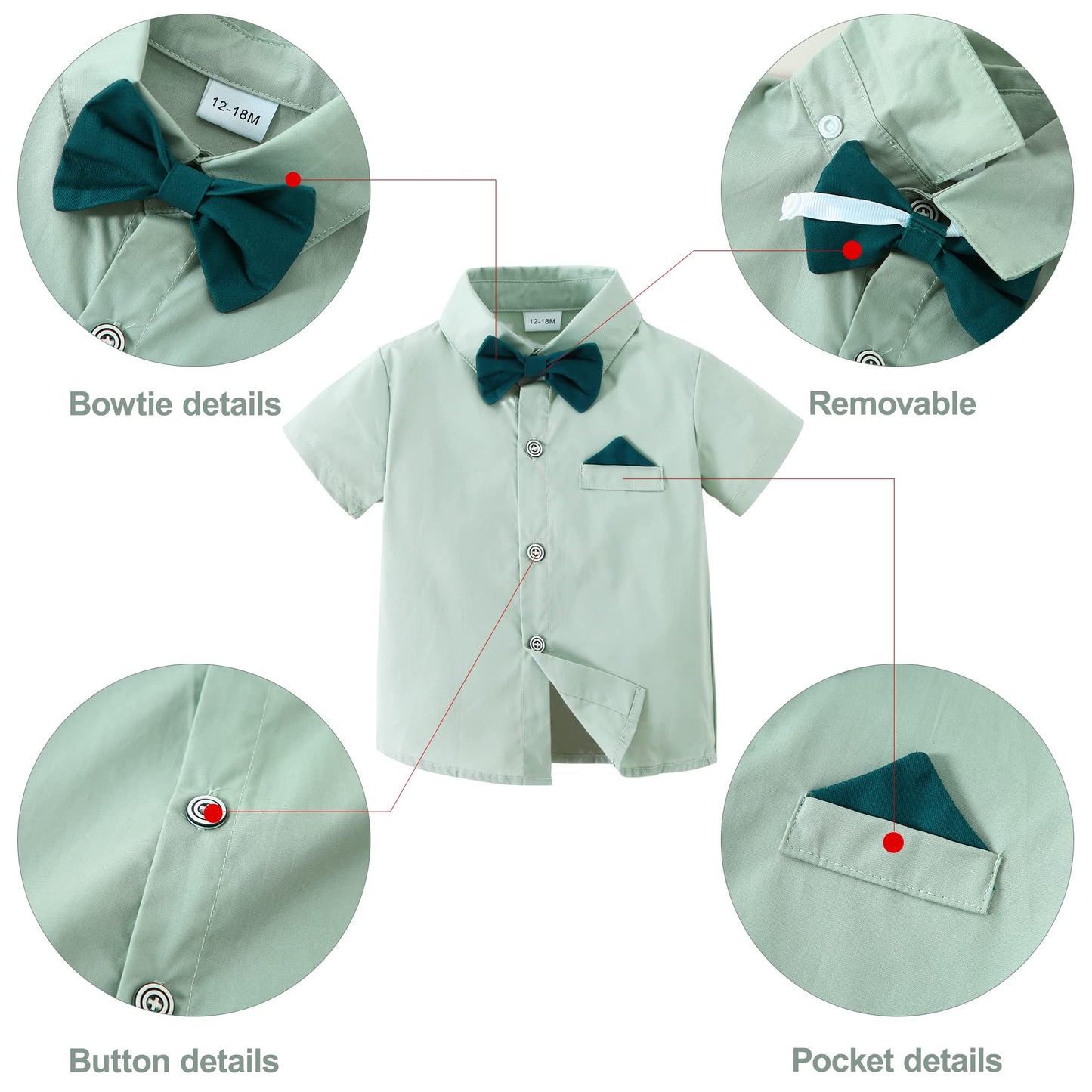 Disaur Baby Boy Clothes Suits, Toddler Dress Short Shirt With Bowtie + Suspender Pants Outfit Sets Gentleman Wedding 1-5 Years (
