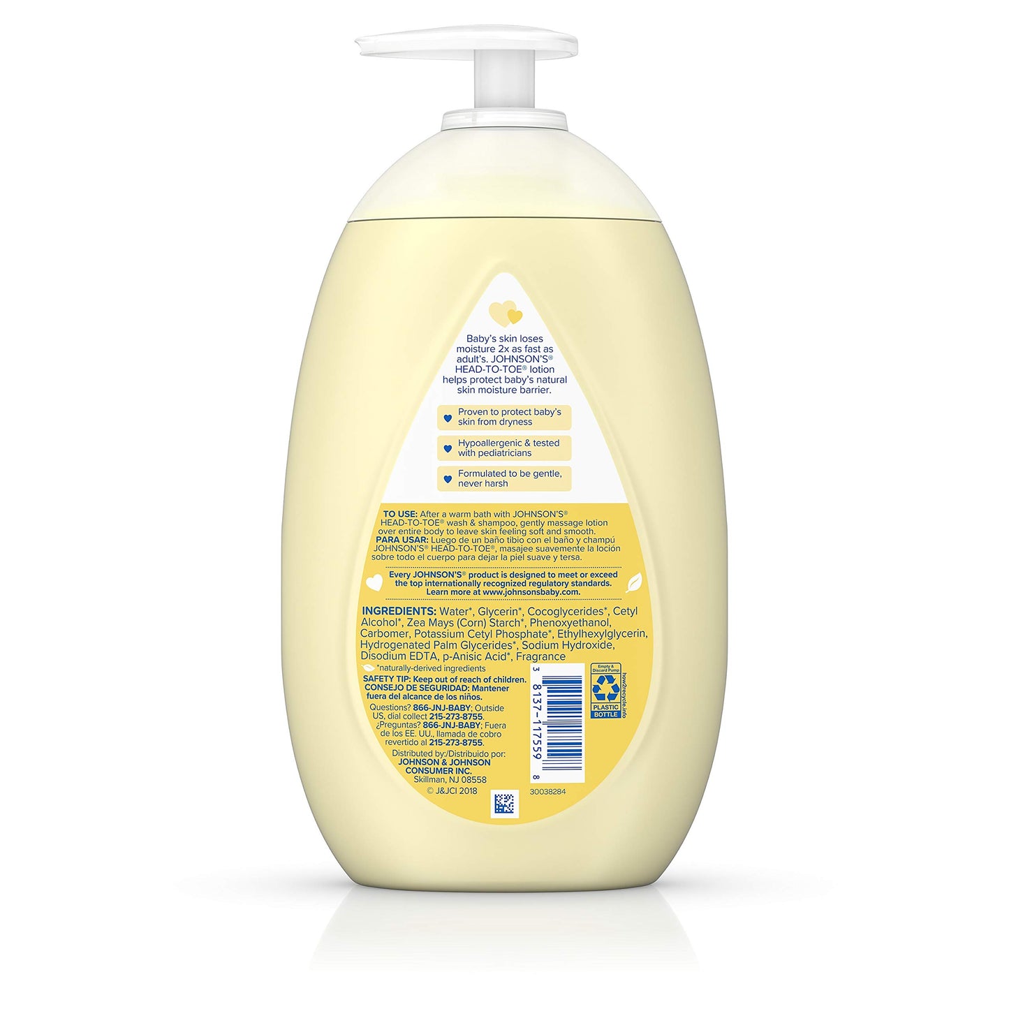 Johnson'S Head-To-Toe Moisturizing Baby Body Lotion For Sensitive Skin, Hypoallergenic And Paraben-, Phthalate- And Dye-Free Bab
