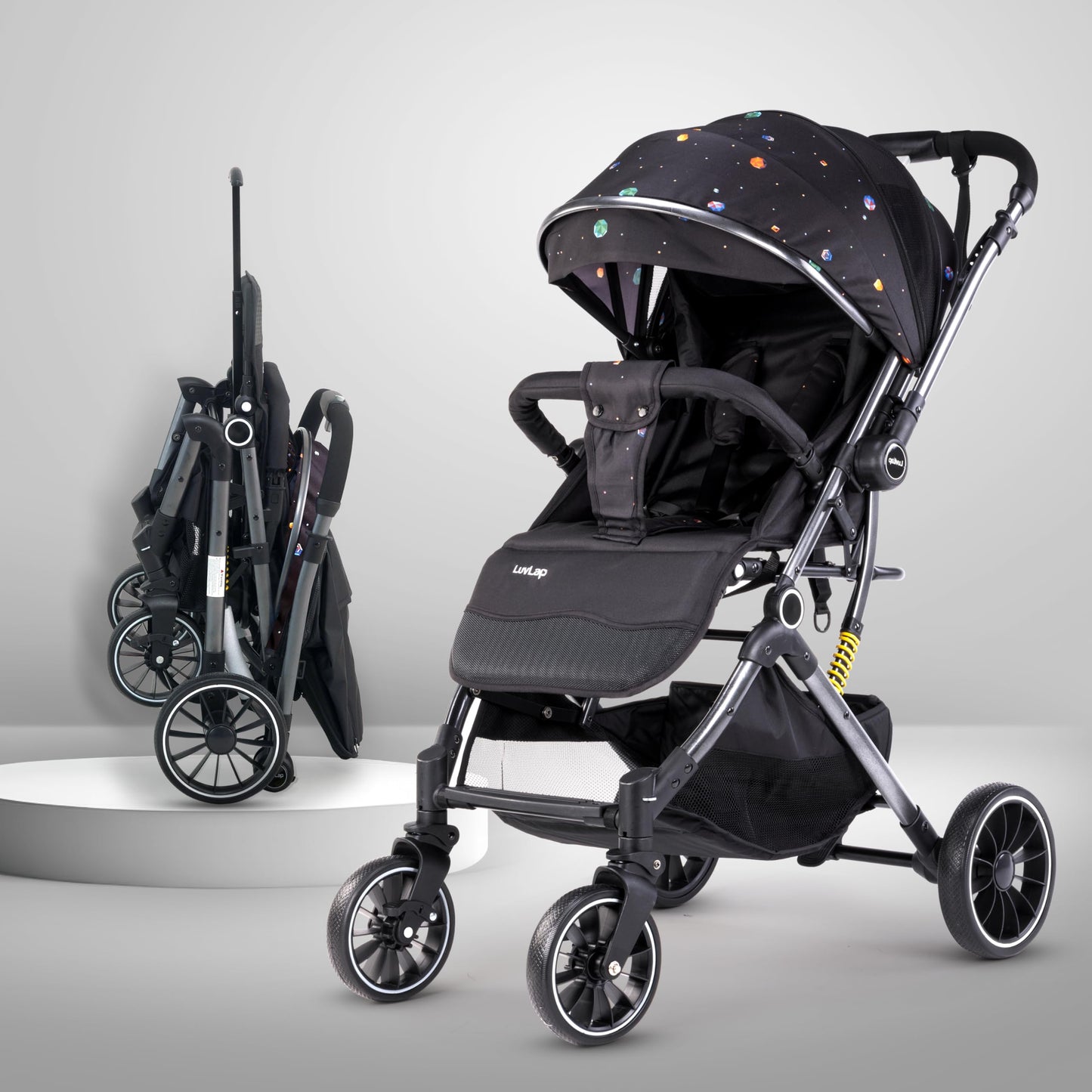 Luvlap Alpha Baby Stroller/Pram, One Fold, Travel Friendly, 5 Point Safety Harness, Reversible Handle Bar, Multilevel Recline & 