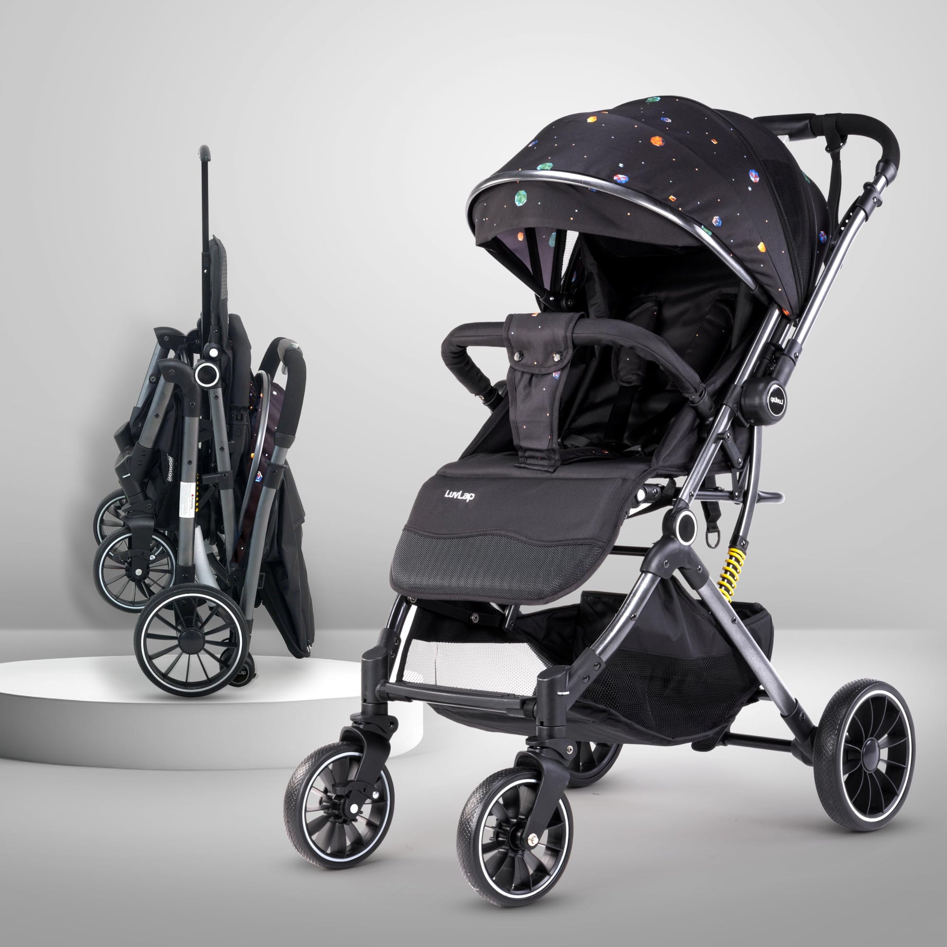 Luvlap Alpha Baby Stroller/Pram, One Fold, Travel Friendly, 5 Point Safety Harness, Reversible Handle Bar, Multilevel Recline & 