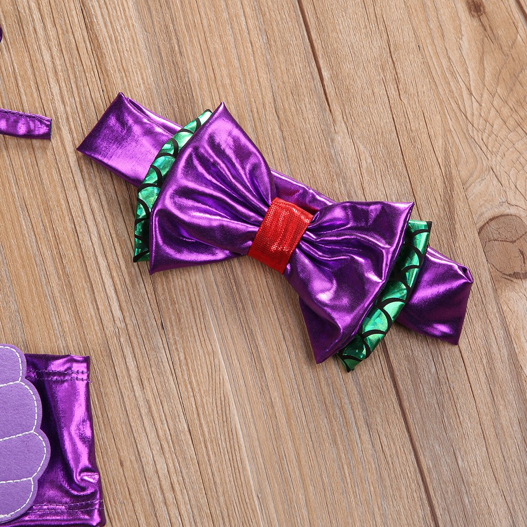 3Pcs/Set Kids Toddler Baby Girl Mermaid Swimsuits Halter Swimwear Bikini Set With Headband (Purple+Green, 90/12-24 Months)