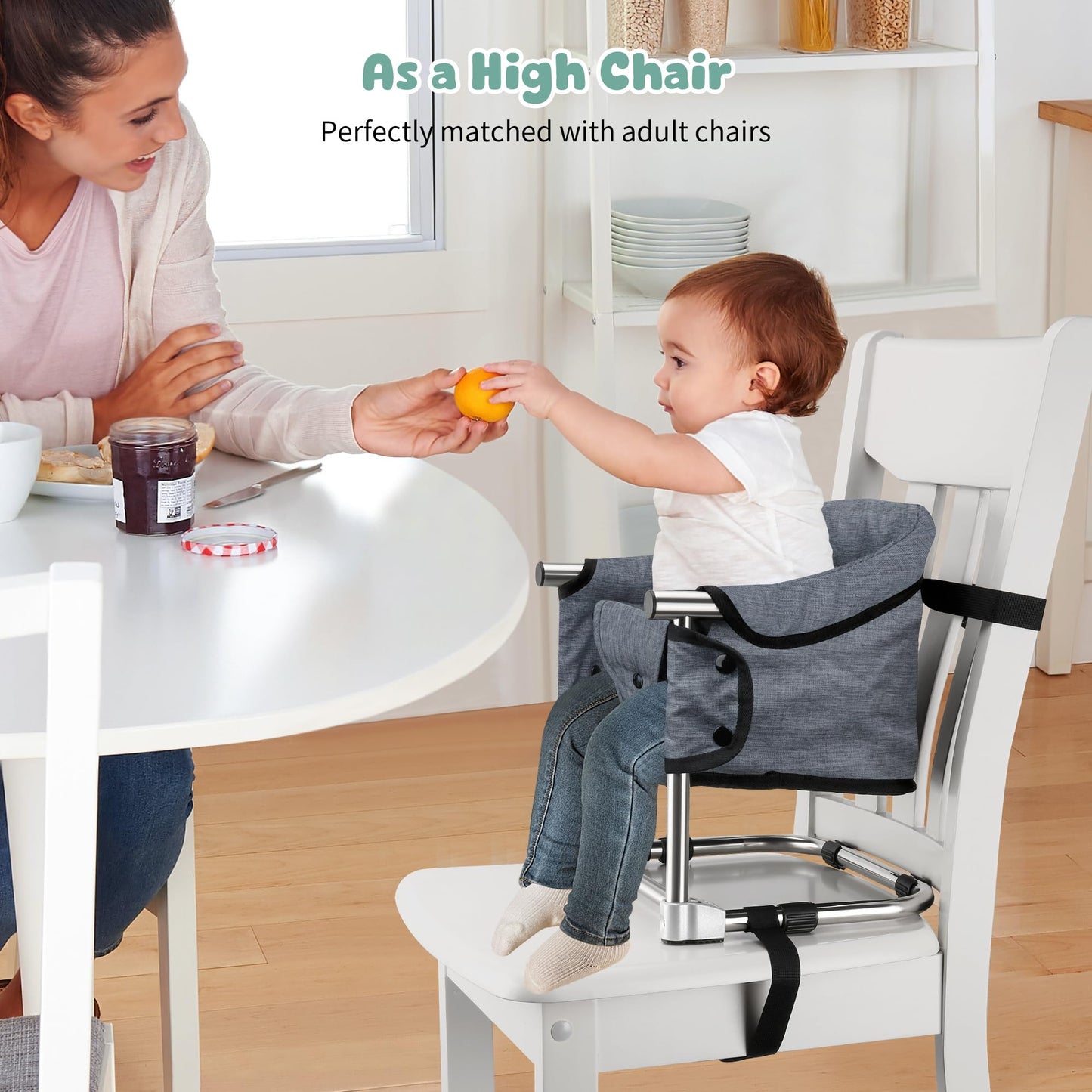 Booster Seat For Dining Table: Portable Toddler Booster Chair With Safety Buckle And Height Adjustable, Foldable Baby Feeding Ch