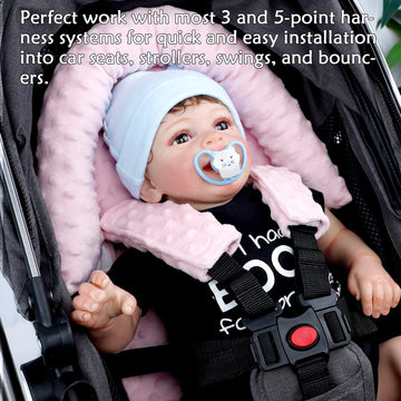 Car Seat Head Support Infant Baby Carseat Head Support & Strap Covers For Newborns Ultra Soft Minky Dotted Fabric Infant Car Sea