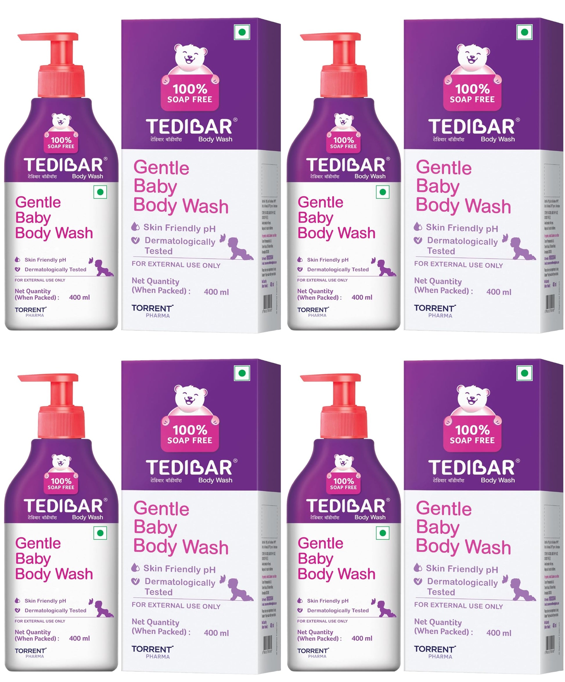 Tedibar Rich Moisturising Baby Body Wash With Skin Friendly Ph | 100% Soap & Alkali Free | Prevents Dryness & Rahses,400 Ml X Pa