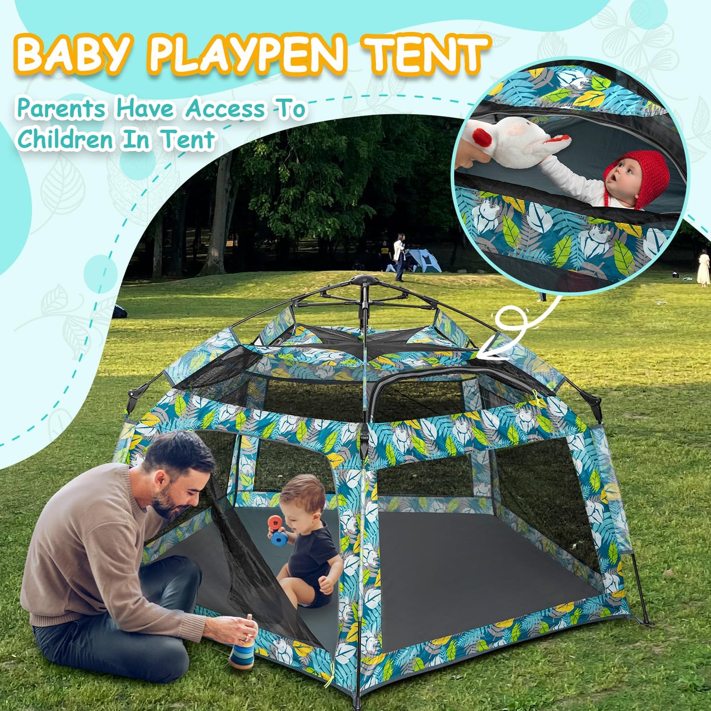 Funsland Playpen Pop-Up Tent For Baby - Outdoor Play Tent For Beach With Canopy Portable Play Yard For Kids And Toddlers