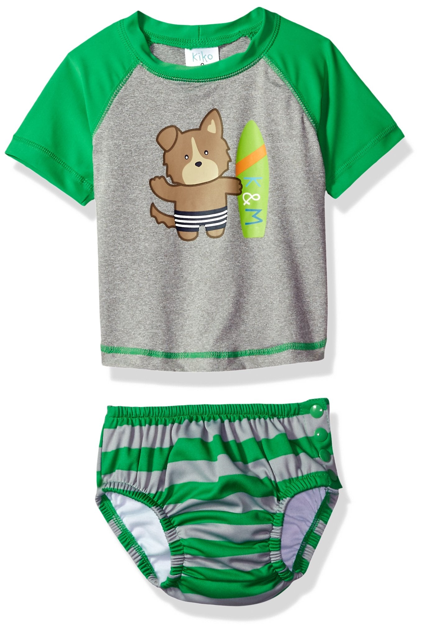Kiko & Max Boys' Rashguard And Diaper Cover Swim Set, Green Frog, M