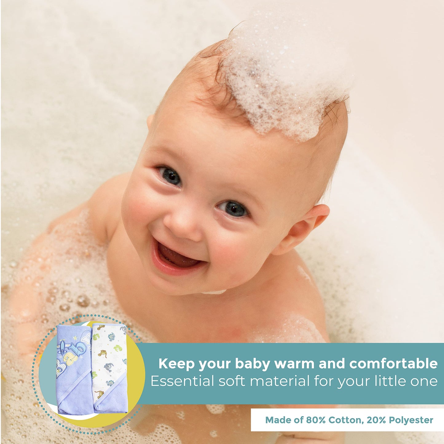 Spasilk Bath Hooded Towels & Washcloths Set for Babies, 2 Hooded Terry Bath Towels & 2 Washcloths, Grey Lion