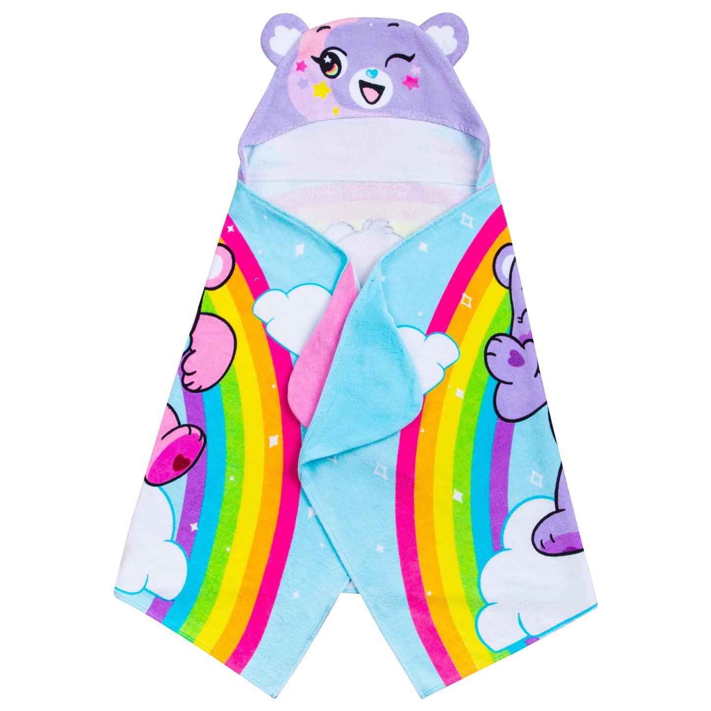 Care Bears Bath/Pool/Beach Soft Cotton Terry Hooded Towel Wrap, 24 In X 50 In, By Franco Kids