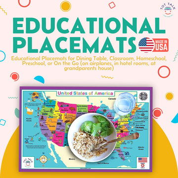 Tot Talk Australia Educational Placemat For Kids - Made In Usa - Durable, Double-Sided, States & Territories, Capitals, Natural