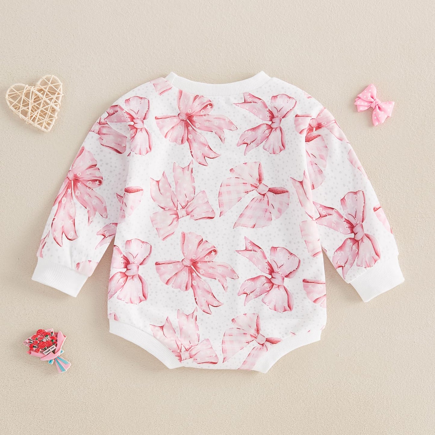Fiomva Valentines Day Baby Girl Outfit Newborn Bowknot Bubble Romper Infant Oversized Sweatshirt Cute Toddler Bow Clothes (C Bow