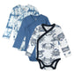 Honestbaby 3-Pack Organic Cotton Long Sleeve Side-Snap Kimono Onesies Bodysuits, Crabs Navy, 0-3 Months