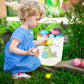 Cerlaza Easter Gift Basket Empty For Kids Canvas Tote, Easter Dinosaur Holding Eggs Hunt Basket With Handle For Toys Carrying, C