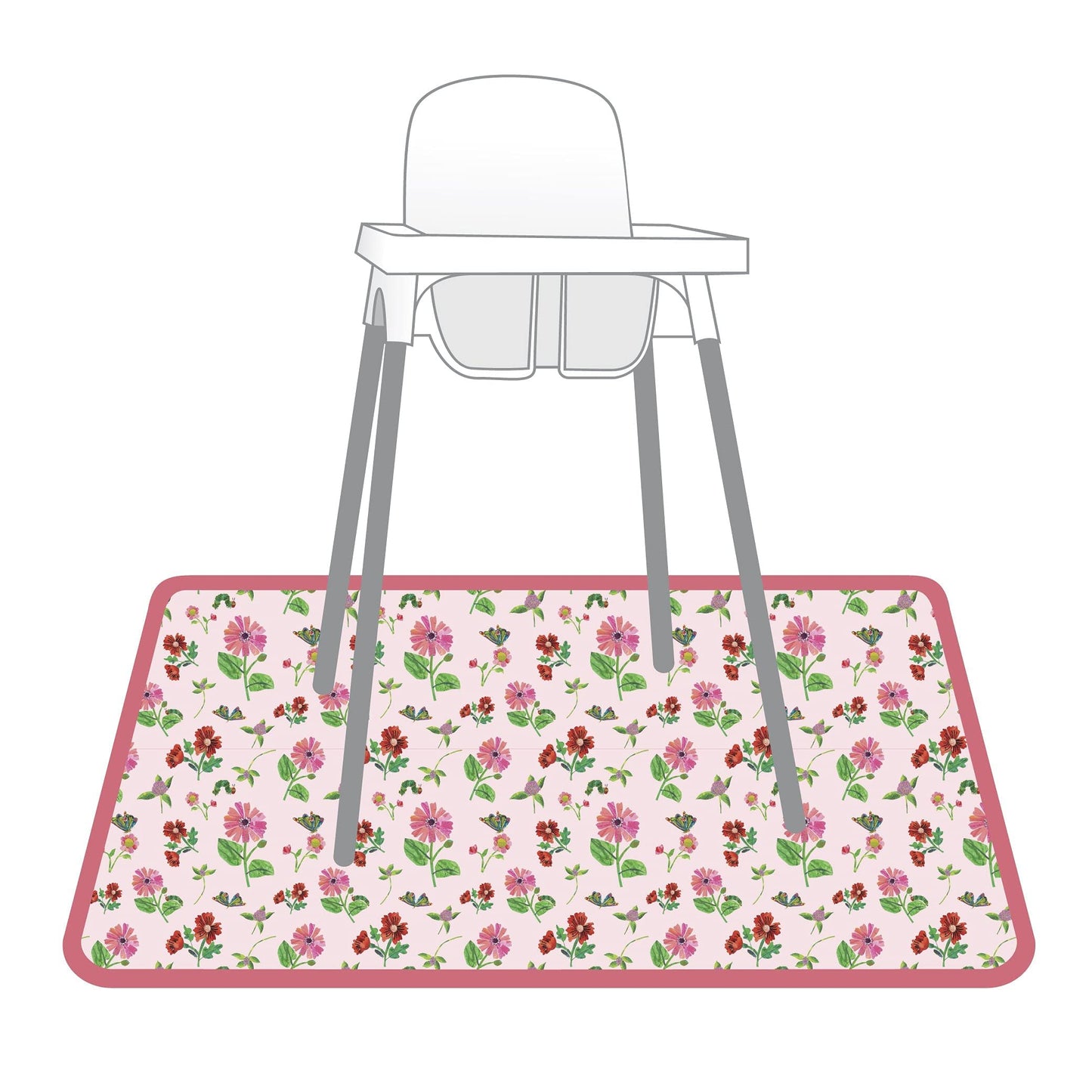 Bapronbaby Eric Carle Pink Floral Caterpillar Splash Mat - Waterproof Catch-All For Under High Chairs, Floors, Tables, Playtime