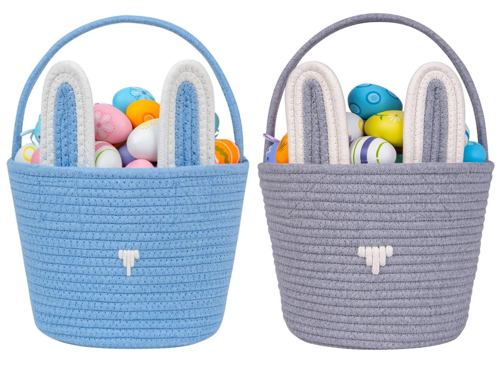CubesLand Baby's First Easter Basket Set - 2-Piece Empty Easter Egg Hunt Basket for Boys & Girls, Cute Bunny Rabbit Buckets with