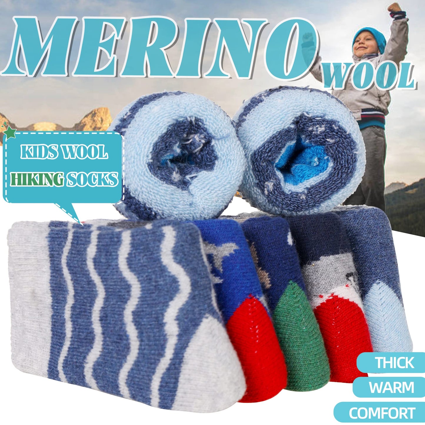 Eocom 6 Pairs Children'S Winter Warm Wool Animal Crew Socks Kids Boys Girls Socks (Shark, 4-7X)