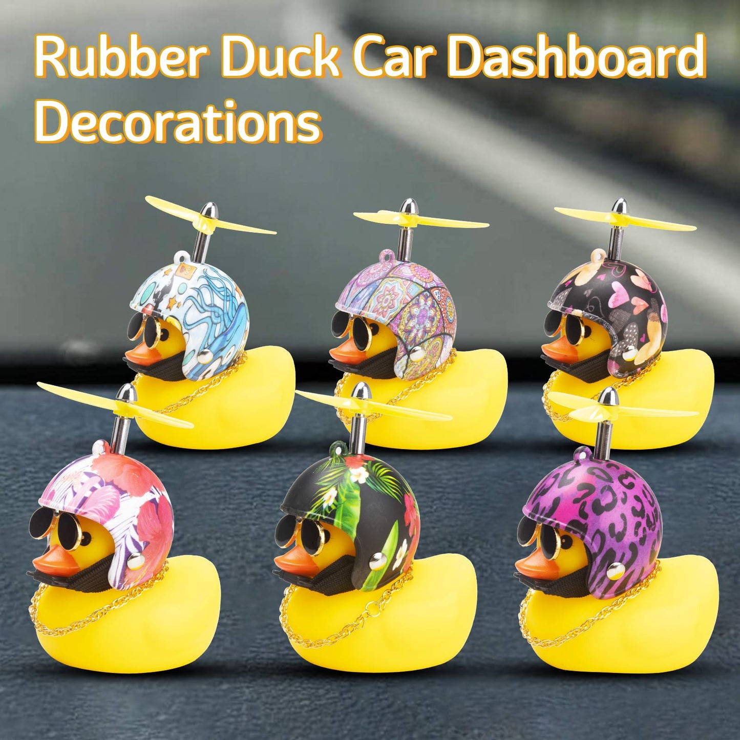 wonuu Rubber Duck Car Decorations Cute Yellow Duck Car Dashboard Ornaments with Propeller (Underwater World)