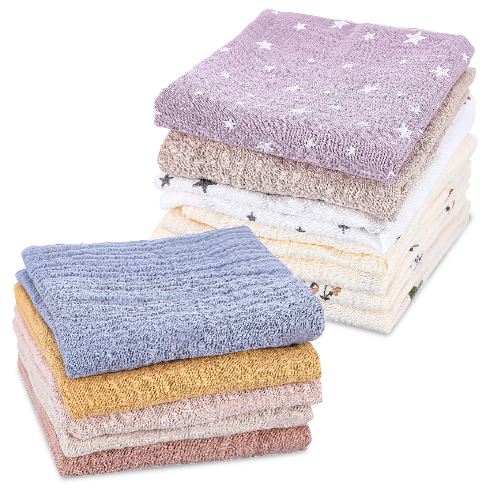 WY LIGHTING LEVEL 12Pcs Baby Muslin Washcloths for Unisex Cotton Wash Cloth Set for Baby Face Body Absorbent Comfy Soft Towels S