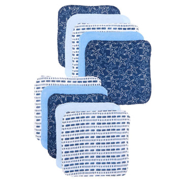 Spasilk Washcloth Wipes Set For Newborn Boys And Girls, Soft Terry Washcloth Set, Pack Of 10, Blue Starfish