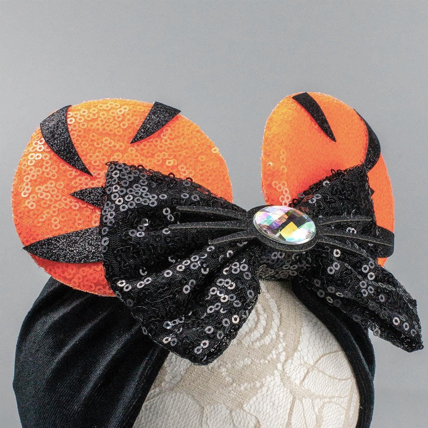 Jiahang Baby Girl Halloween Mouse Ears Turban Headwrap With Sequin Bows, Wide Velvet Hairband, Hair Bow Headband For Newborn Tod