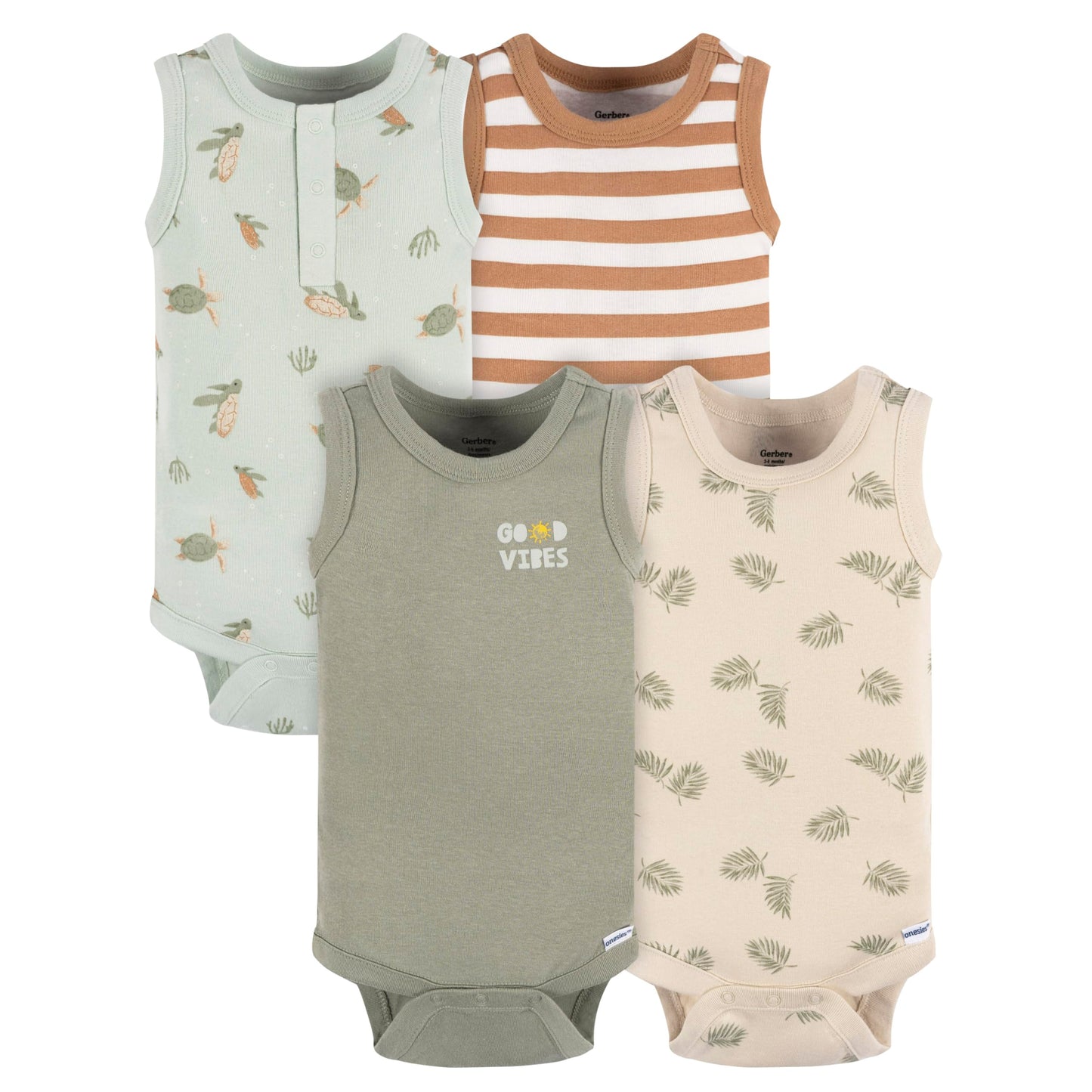 Gerber Baby Boy'S Multi-Pack Sleeveless Onesies Bodysuit, Sea Turtles