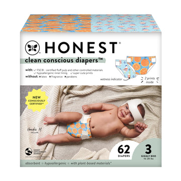 The Honest Company Clean Conscious Diapers | Plant-Based, Sustainable | Orange You Cute + Feeling Nauti | Club Box, Size 3 (16-2